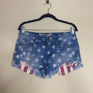 American Flag hi-rise jean shorts size 10